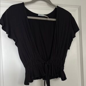 Black Deep V - Tie Front Top